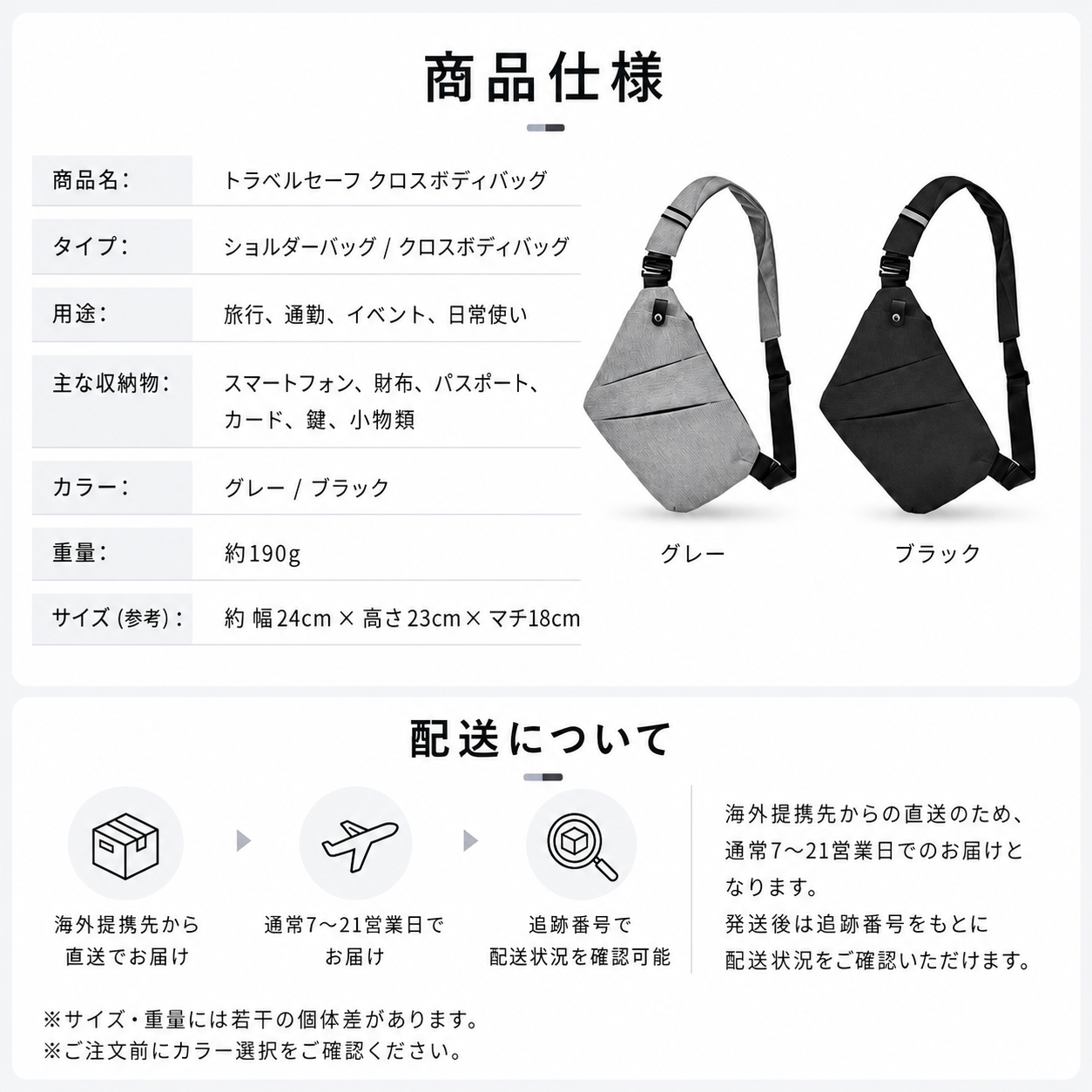 トラベルセーフ クロスボディバッグ