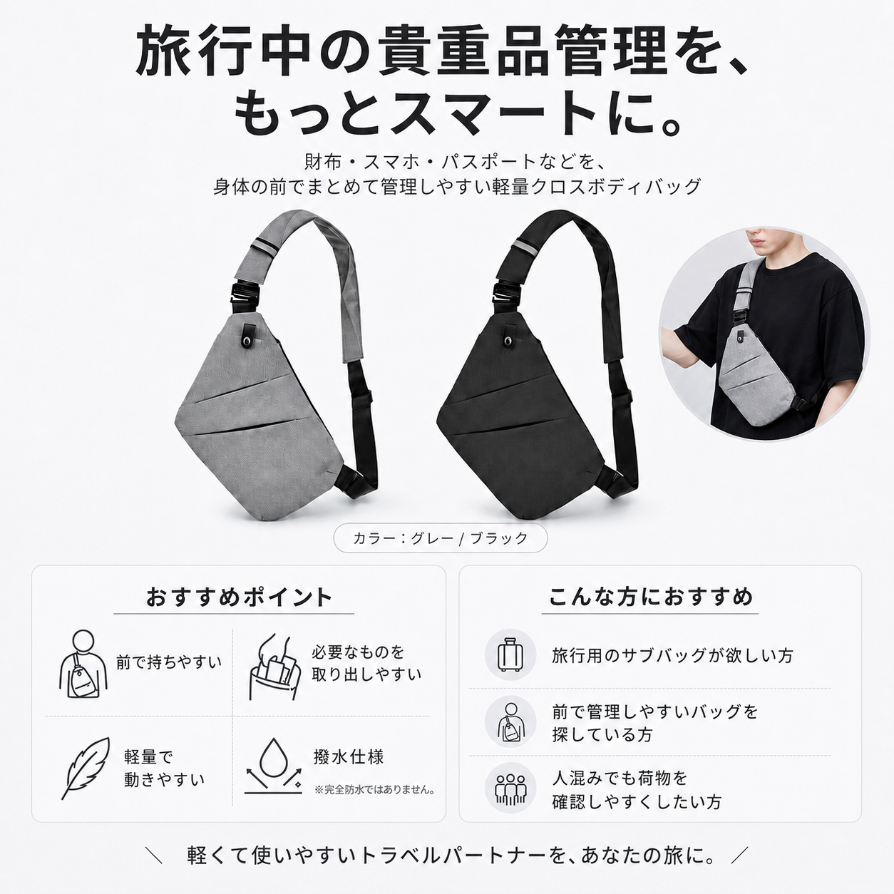 トラベルセーフ クロスボディバッグ